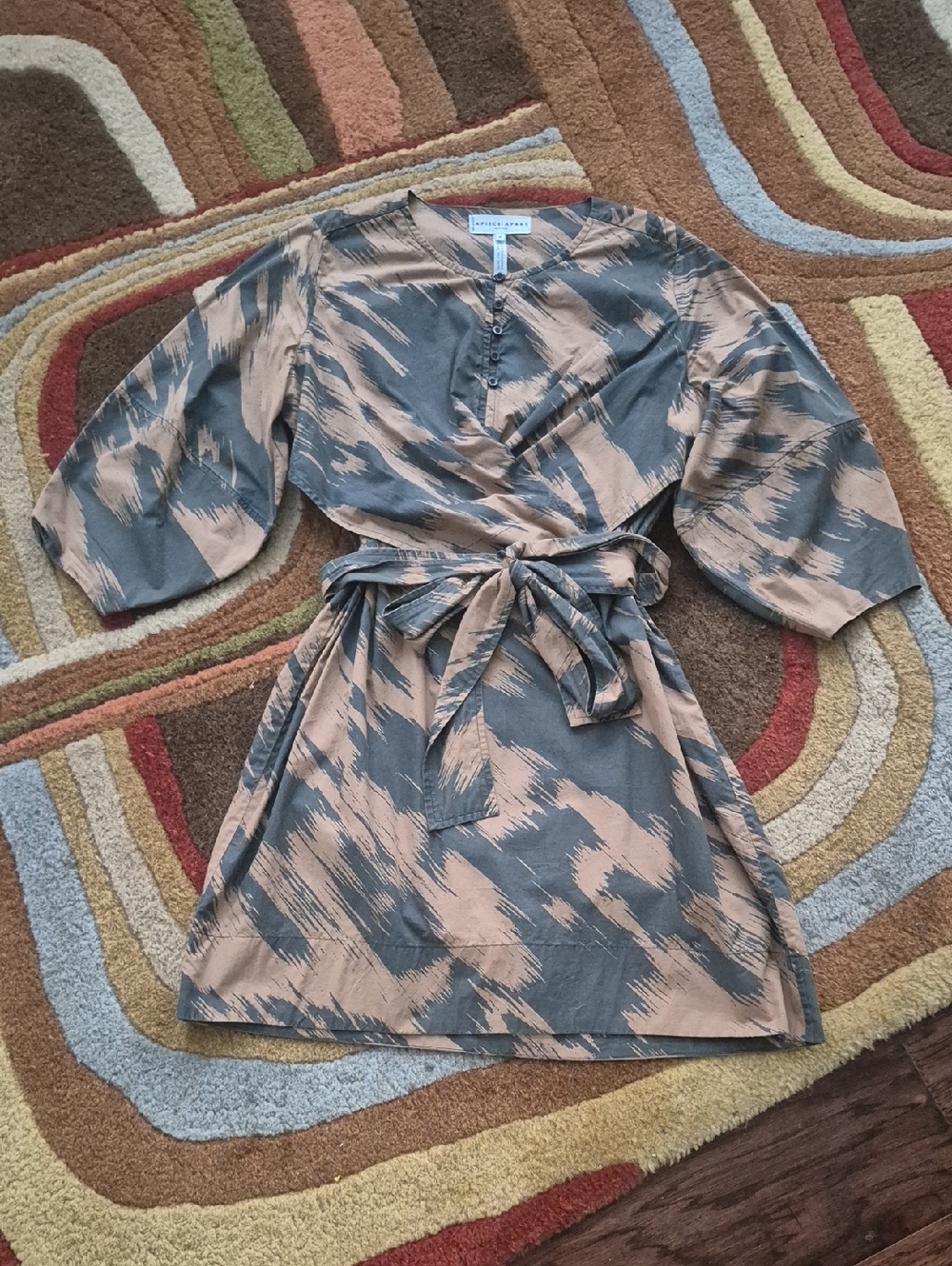 A Piece Apart Womens Tie-Waist Abstract Print Organic Cotton Dress Size XS